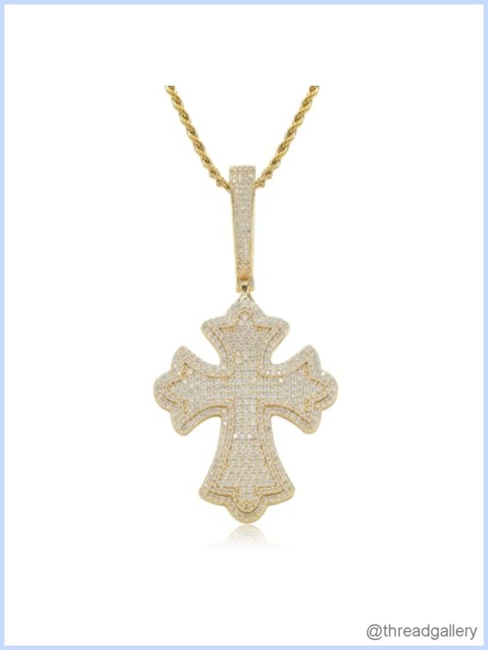 Iced Out Cross Pendant Necklace Gold Plated Rope Chain Cubic Zirconia Hip Hop
